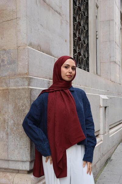 Şalland Na'I Pure S Pattern Shawl Burgundy