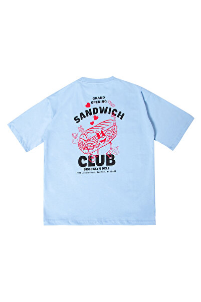 Bak Moda Сандвич клуб Печатна прекалено голяма бебешко синя дамска тениска