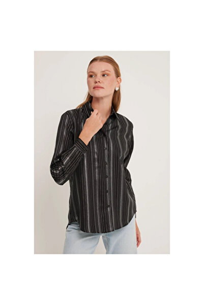 Merterium Black Striped Foil Patterned Shirt 20253