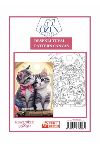tuvval Desenli Tuval PEMBİŞ KEDİCİKLER 35x50 Desenlerle Boyama
