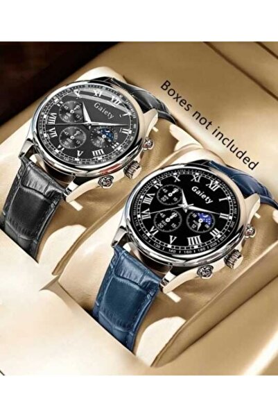 Gaiety Set Ceasuri Elegante, Cadran Negru, Curea Piele, Stil Clasic Business