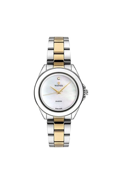 Wainer Diamond Kadın Kol Saati 36 MM Beyaz Kadran Altın Gümüş Kordon Safir Ca...