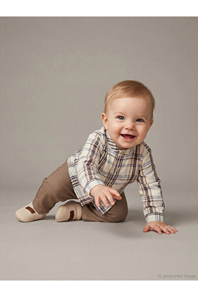 LC Waikiki Lcw Baby Brown Hakim Collar Baby Boy Shirt and Pants