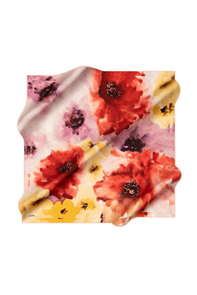 Aker Red 90X90 Silk Crepe Satin Scarf