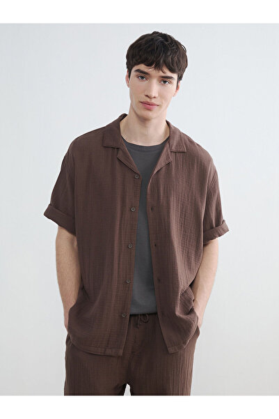 LC Waikiki Peak New Season Loose Fit Resort Collar Muslin Men's Shirt