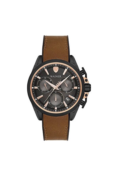 Wainer Erkek Kol Saati Kahverengi Deri Kordon Siyah Kadran 44MM Safir Cam 10 ...