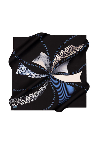 Aker Navy Blue 90X90 Silk Crepe Satin Scarf