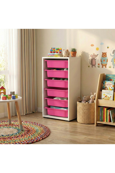 Moniev Kids 6 Sepetli Dolap Çok Amaçlı Dolap Oyuncak Dolabı Mnv2601