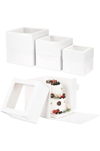 Arabest 12 Pcs Cake Boxes with Clear Windows,Multi-Size Disposable Bakery Con...