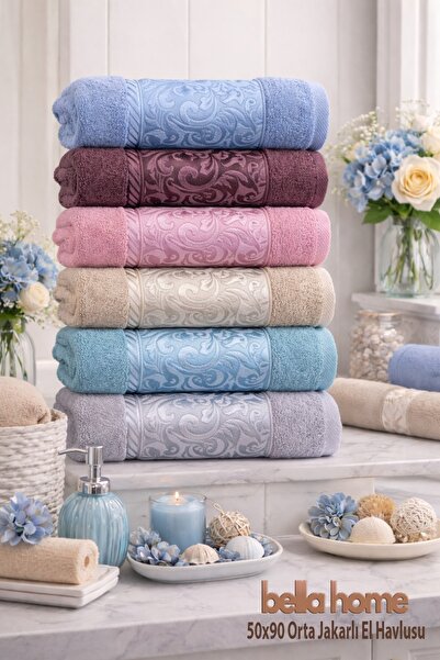 Bella Home Srednji Žakard peškir za ruke i lice | 50x90 cm | 6 komada | 100% ...