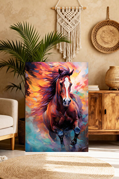Mushen Studio Colorful Flame Horse Portrait Painting - Abstract Horse Run Wal...