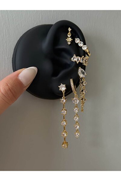 h&b design jewel Çelik Suyolu Detay 6 Lı Küpe Seti