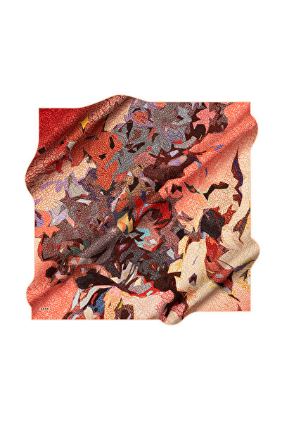 Aker Red 90X90 Silk Crepe Satin Scarf