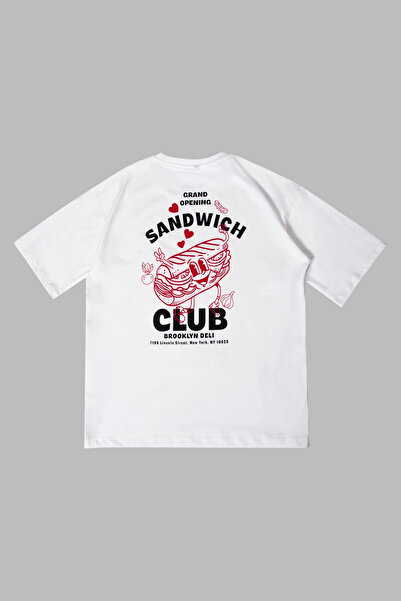 Bak Moda Сандвич клуб Печатно прекалено голямо бяло дамско тениска