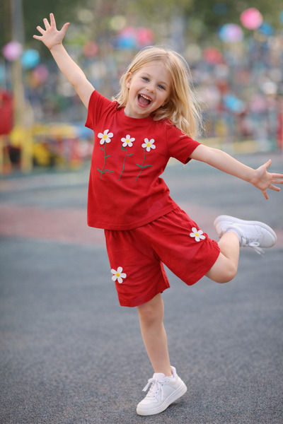 CiciTime Çocuk Modası Set de vară pentru fete, cu broderie cu margarete și pa...