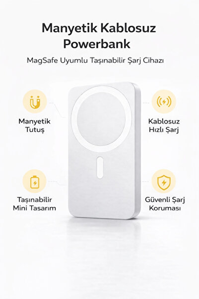 MO DOU MagSafe Uyumlu Manyetik Kablosuz Powerbank Taşınabilir Şarj Aleti Kabl...
