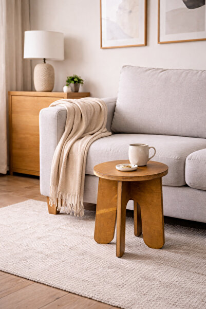 beriner Mobilya Ahşap Yuvarlak Tabure Yan Sehpa Saksılık Masa Komodin Puf Raf...