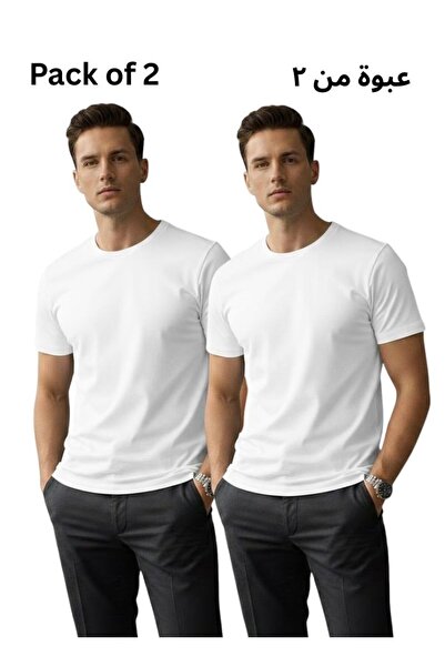 Premium Men’s White Cotton Round Neck T-Shirt Pack of 2 – Basics