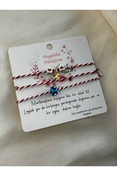 IronMoon 3'lü Nazar Boncuklu ve Leylek Kalp Desenli Marteniçka Bileklik