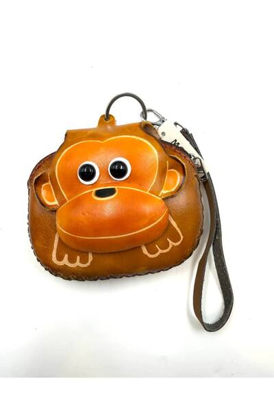MD Moda Accessories Handmade Leather Keychain with Monkey Figure / Mini Zippe...