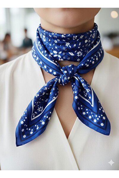 MAESTRO WOMAN Γυναικείο σατέν φουλάρι Saks με μπλε σχέδιο 70x70