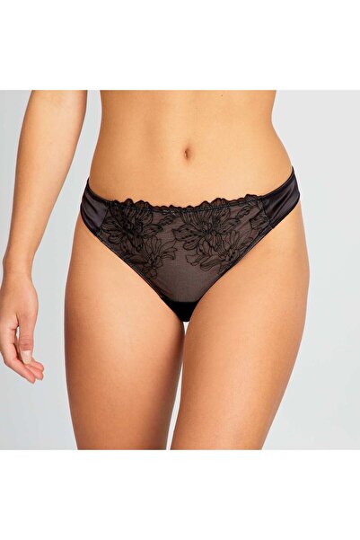 KIABI Tulle and satin-effect microfibre tanga briefs black