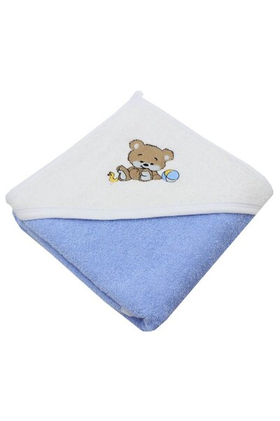 PRICHINDEL Hooded Towel, Teddy Bear with Ball, Cotton, Blue, 80 x 100 cm