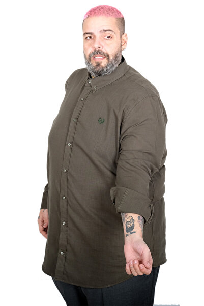 ModeXL Mode XL Large Size Men's Long Sleeve Linen Shirt 20396 Haki