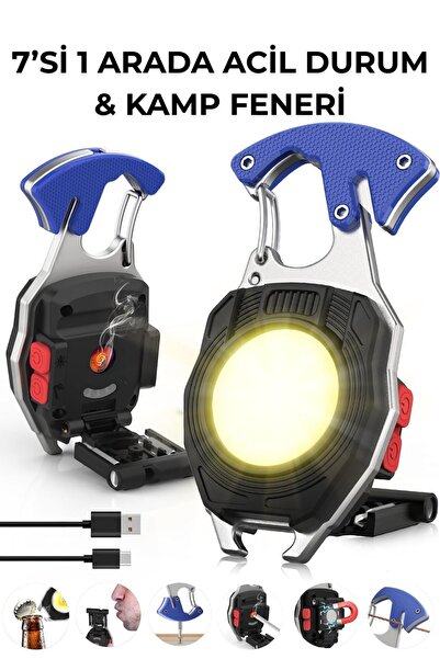 SOLEZON Kamp Plus 7'si 1 Arada! 200 Lümen Şarjlı Fener, Çakmak ,Kesici,Deprem...