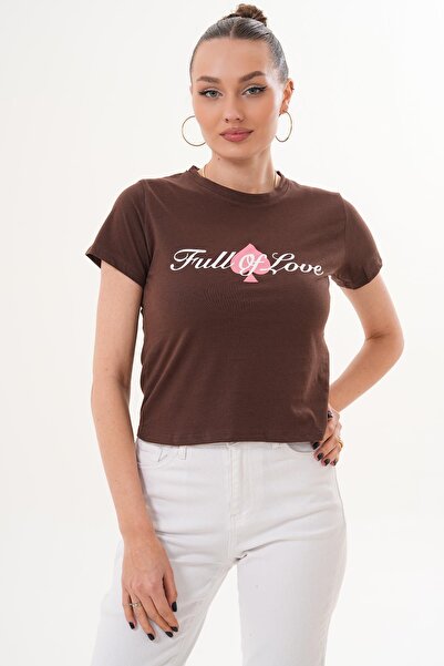 ŞİMAL Women's Print Detailed Crew Neck T-Shirt - 260056