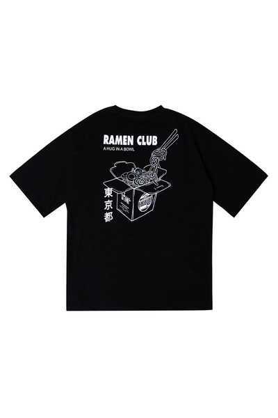 Bak Moda Ramen Club Printed Oversize Μαύρο Γυναικείο T-shirt