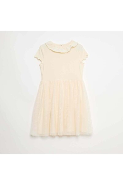 KIABI فستان قطن أبيض بياقة مكشكش