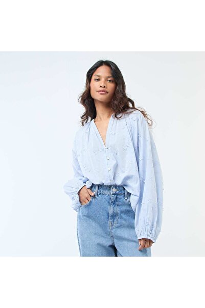 KIABI Blouse with floral embroidery BLUE