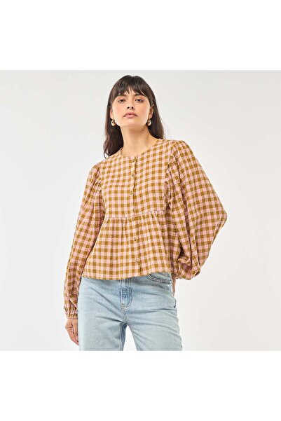 KIABI Cotton Checkered Blouse PINK