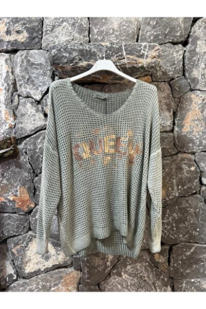 Punta Otantik Yg66200 Queen Printed Italian Mesh Sweater Khaki