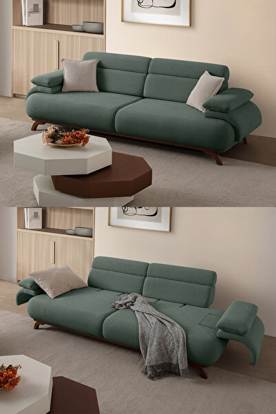 Eymense Bonjo Sırt Mekanizmalı Ceviz Kasalı Üçlü Koltuk Kanepe Kahverengi