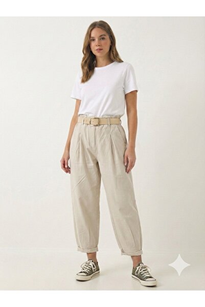 della moor Women's Beige Italian Shalwar Style Lycra Pants with Belt
