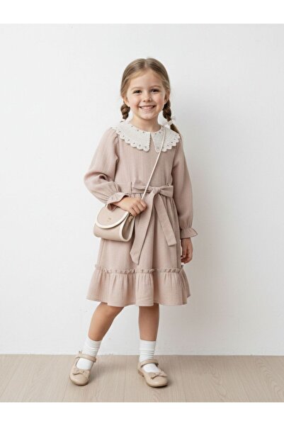 Cherrys Bebek Rochie de fetiță din bumbac șifonat cu guler Suzene