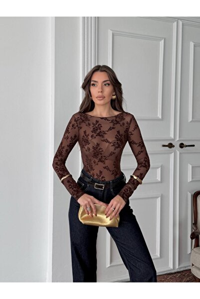 ÇEÇİM Bluză de damă transparent imprimeu floral tul ZYN-58893