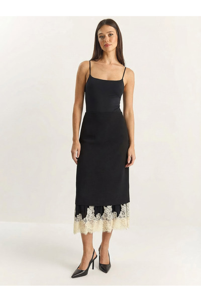 Bianco Lucci Fusta midi căptușită cu dantelă în straturi pentru femei 0936 60...