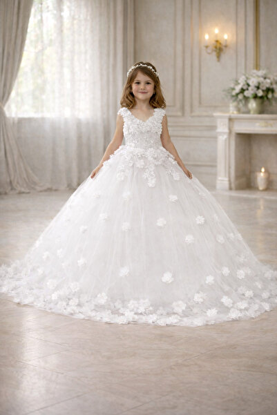 FERA Prenses kabarık tüllü Çiçekli çocuk elbise abiye