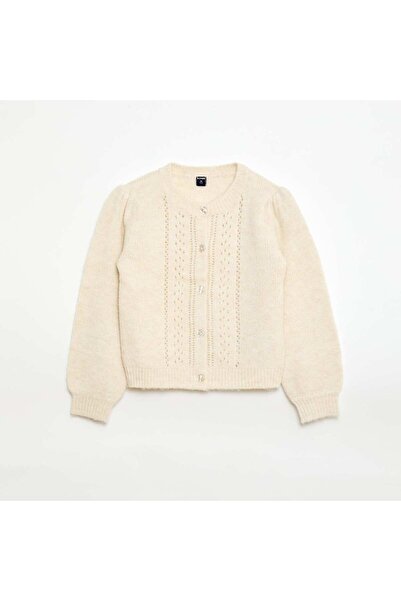 KIABI Pointelle Knit Cardigan WHITE