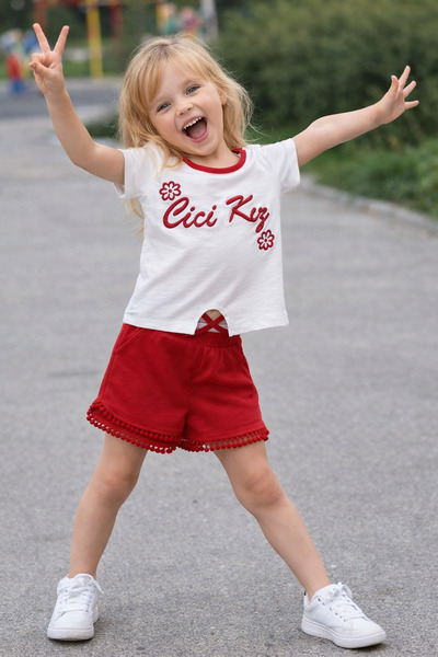 CiciTime Çocuk Modası Set de pantaloni scurți brodați pentru fetițe, cu detal...