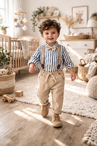 limebabies Baby Boy 6-18 Months Striped Shirt and Pants 2-Piece Set with Bow ...