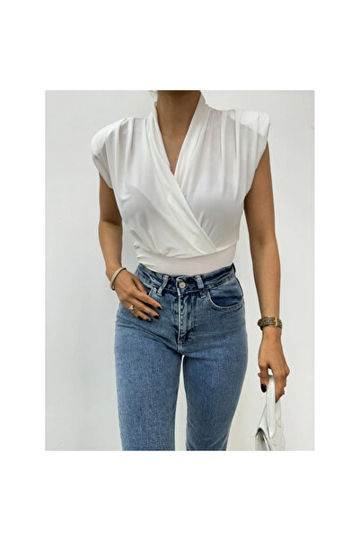 COjans بلوزة ساندي موديل بأزرار على الجهتين من سيريز كول حشوة كتف - أبيض