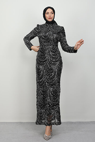 Lamia Giyim Kamelya İşlemeli Abiye Siyah