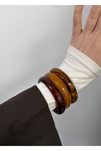 KİLİGİSTANBUL Brown 3-Piece Resin Bracelet 6.50 cm Inner Diameter