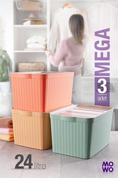 handanca Mega 3'lü mix 24 Lt Çok Amaçlı Dolap Içi Düzenleyici Kapaklı Kutu, D...