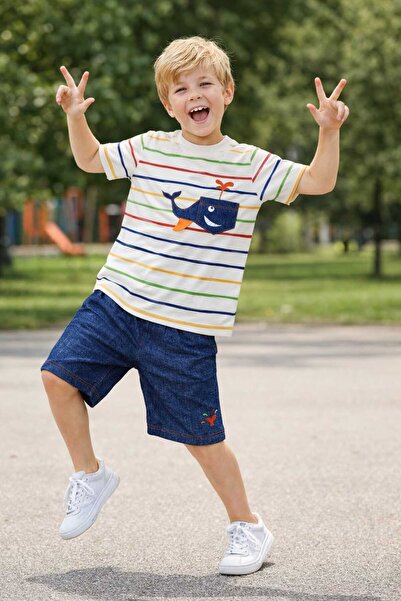 CiciTime Çocuk Modası Set tricou cu dungi și pantaloni scurți cu imprimeu den...