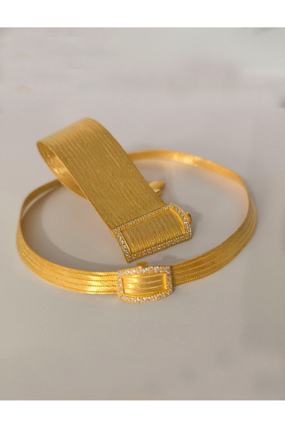 Midyat Nurtaş Gümüş Sıra Taşlı Zirkon Taşlı Altın Kaplama Trabzon Hasırı 5 Sı...